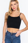 Round Neck W/removable Bra Cup Cotton Spandex Bra Top - Dassefy