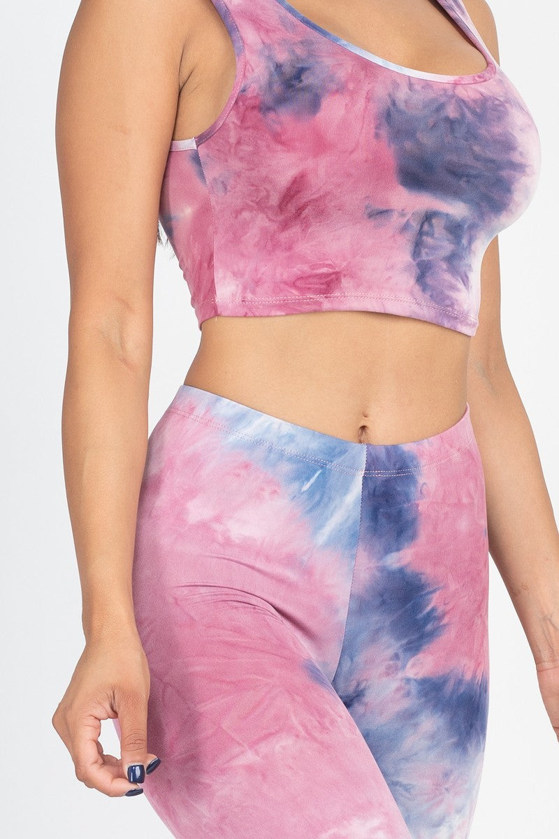 Tie Dye Crop Top And Leggings Yoga Gym Set - Dassefy