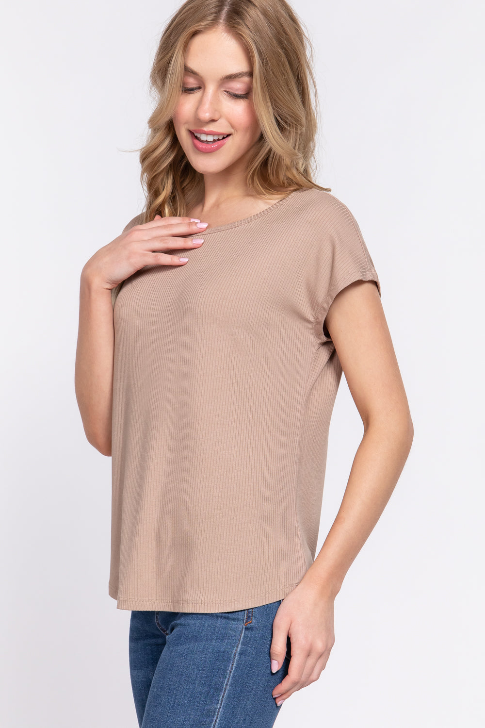 Short Dolman Slv Rib Knit Top - Dassefy