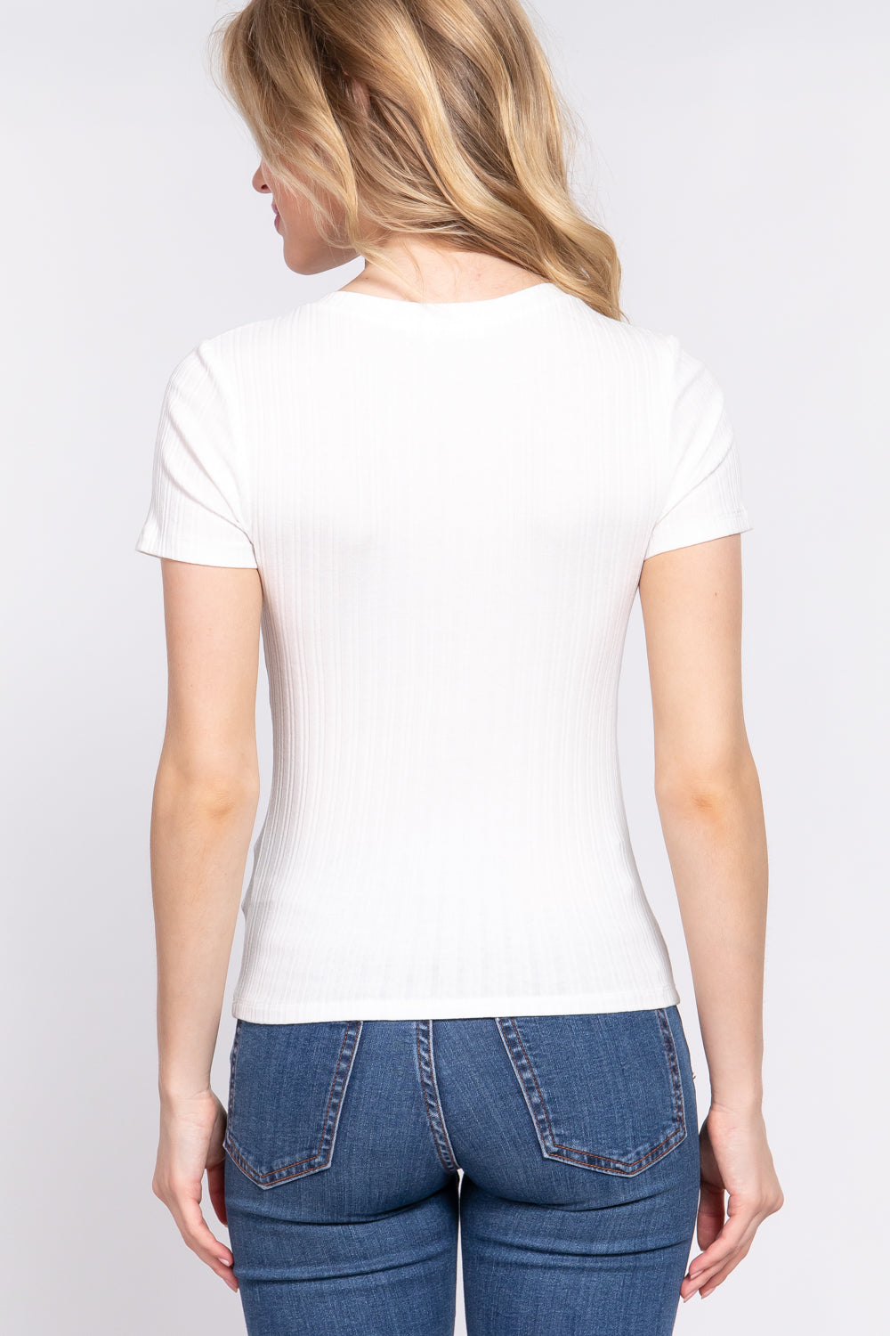 Short Slv Crew Neck Variegated Rib Knit Top - Dassefy