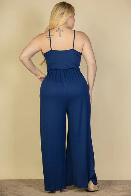 Plus Size Button Front Wide Leg Jumpsuit - Dassefy