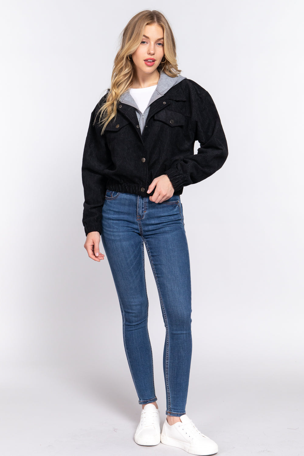 Long Slv Hoodie Corduroy Jacket - Dassefy